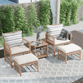 5 Piece Wicker Patio Furniture Set All Weather Rattan Outdoor Conversation Bistro Set with Ottomans Patio Lounge Chairs and Side Table Set for Porch Balcony Deck Backyard