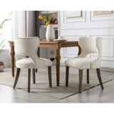 Guyou Modern Dining Chairs Set of 2 Mid-century Upholstered Linen Armless Side Chair with Nailhead Trim and Curved Back for Dining Room Living Room Kitchen Beige