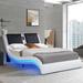 Orren Ellis Daylon Platform Bed Frame w/ LED Lighting Wood & /Upholstered/Faux leather in White | 37.01 H x 65.75 W x 96.85 D in | Wayfair