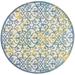 Blue/Yellow 96 x 96 x 0.25 in Area Rug - Canora Grey Mauzy Damask Machine Woven Indoor/Outdoor Area Rug in | 96 H x 96 W x 0.25 D in | Wayfair