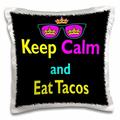 3dRose CMYK Keep Calm Parody Hipster Crown And Sunglasses Keep Calm And Eat Tacos Pillow Case 16 by 16-inch