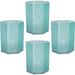 A&B Home Set of 4 Aqua Blue Octagonal Mercury Finish Glass Candle Holder