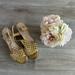 Anthropologie Shoes | Bibi Lou Gold Wedge Heels | Sz 10 | Color: Gold/White | Size: 10