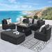 Latitude Run® Mirisola 7 Piece Patio Rattan Sofa Set w/ Fire Pit Table Ottomans & Cushions Synthetic Wicker/All - Weather Wicker/Metal/Wicker/Rattan | Wayfair