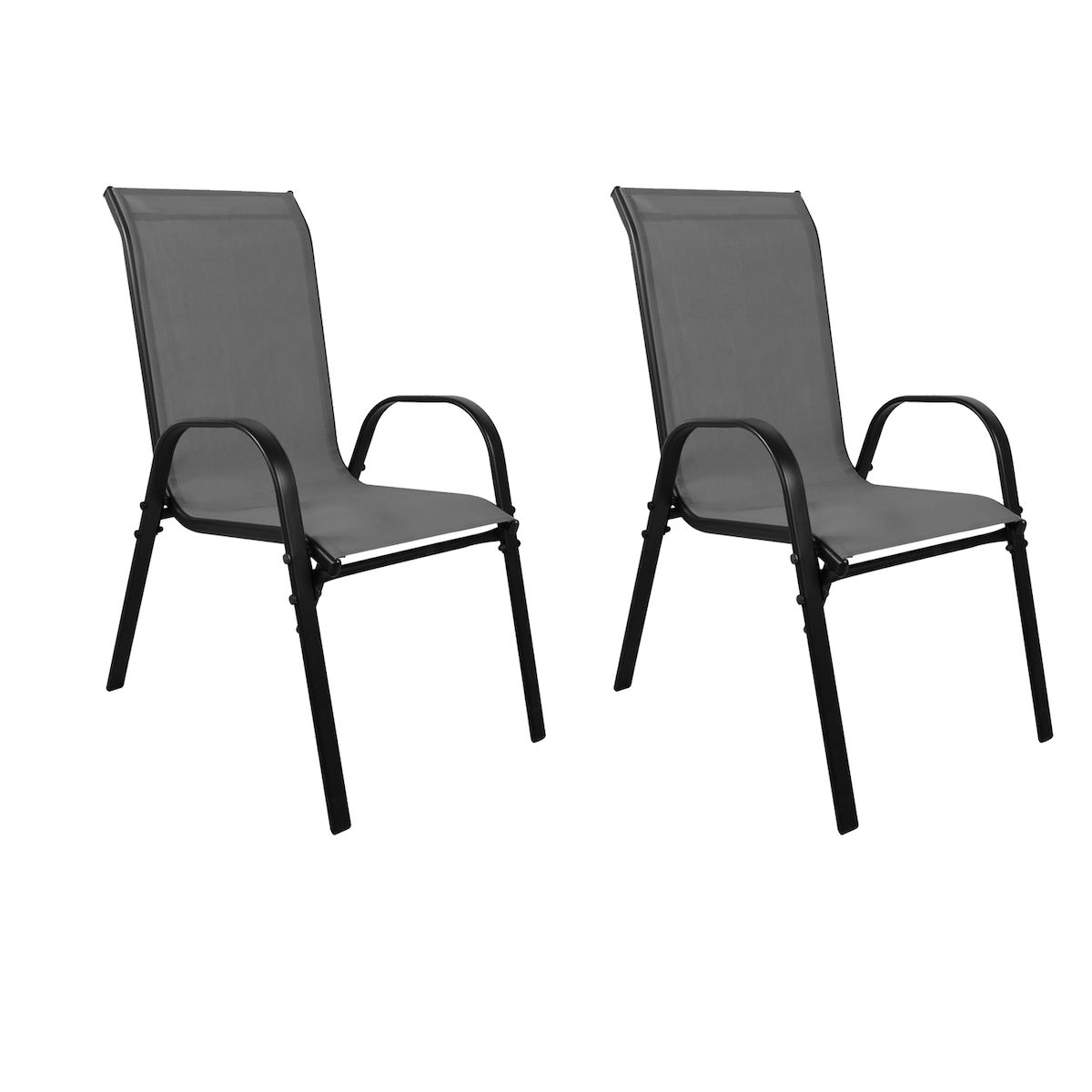 Mojawo 2 Stück XL Stapelstuhl Gartenstuhl Stapelsessel Metall schwarz Textilen Farbe Anthrazit Image