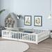 Finka Floor Platforms Bed w/ Fence & Door by Harriet Bee in White | 17.5 H x 63.7 W x 79.5 D in | Wayfair 5ECC4C5B49AC45A489FC2BC9D420BE84