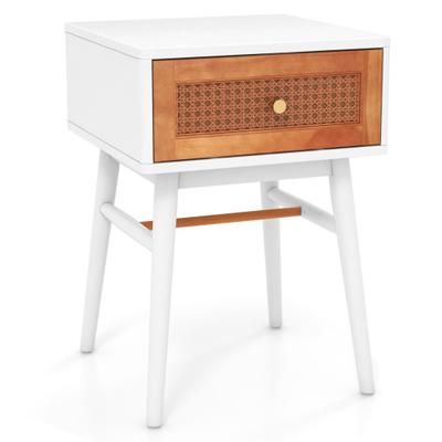 Costway 1-Drawer Modern Bedside Table with Solid Wood Legs-White