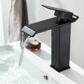 Lavabo Cascade Noir, Haut Mitigeur Vasque à Poser Salle de Bain, Robinetterie Grand Bec Carré en