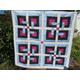 Patchwork Quilt - Square - Blue, Pink, Black, Cream - 48 inches Square - Throw - Cotton Fabric - Geometric