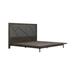 Bev Queen Size Platform Bed, Oak Wood, Gray Vegan Faux Leather, Dark Brown