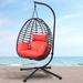 Outdoor Hanging Egg Chair with Stand and Cushion, Red Wicker Patio Furniture for Backyard and Garden