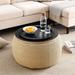 Round Storage Ottoman, 2 in 1 Function, Work as End table and Ottoman