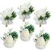 Triani 6Pcs Wrist Corsage Boutonniere Set Artificial White Rose Corsage Set Handmade Bride Wristband Men Boutonniere for Groom Wedding Party Prom Suit (White)