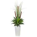 Nearly Natural 4.5? Giant Agave Succulent Artificial Plant in White Planter