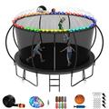 Jump Into Fun 12FT Trampoline for Adults/Kids Trampoline with Enclosure Basketball Hoop Light Sprinkler Socks 1200LBS Capacity for 5-6 Kids Outdoor Galvanized Full Spray Round Trampoline Black