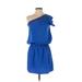 Angie Casual Dress - Mini One Shoulder Sleeveless: Blue Print Dresses - Women's Size Small