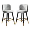 Fetarxue Swivel Counter Height Bar Stools Set of 2, Velvet Upholstered Barstool Stools, Kitchen Breakfast Island Chair with Back for Pub Home Bar Dining Room Kitchen, Grey, High:65CM