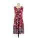 Croft & Barrow Casual Dress - A-Line Scoop Neck Sleeveless: Red Floral Dresses - Women's Size X-Small Petite