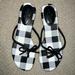 Kate Spade Shoes | Kate Spade Womens Black Check Nappa Leather Mistic Bow T-Strap Sandal | Size 9.5 | Color: Black/White | Size: 9.5