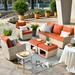 Wildon Home® Aadriti 6 Piece Rattan Sofa Seating Group w/ Cushions Synthetic Wicker/All - Weather Wicker/Wicker/Rattan in Orange | Outdoor Furniture | Wayfair