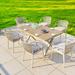 Bayou Breeze Aiiva Rectangular 6 - Person 59.05" Long Outdoor Dining Set w/ Cushions Wood/Plastic/Metal in Brown | 59.05 W x 35.43 D in | Wayfair