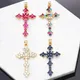 OCESRIO-Grand pendentif croix en cristal multicolore pour collier bijoux en cuivre plaqué or Nina