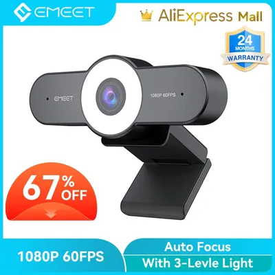 Webcam HD 60FPS 1080P EMEET C970L avec mise au point automatique caméra web avec anneau lumineux