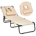 Topbuy Beach Chaise Lounge Chair Adjustable Face Down Tanning Chair w/ Face Hole and Removable Pillow 5 Adjustable Positions Beige