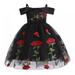 BULLPIANO Kids Girls Off Shoulder Embroidered Dress Rose Vintage Temperament Net Yarn Princess Dress Size 3-10 Years
