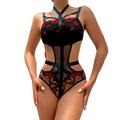 Hesxuno Womens Relaxed Sexy Girls Embroidered Lips One-Piece Suit Classic Style