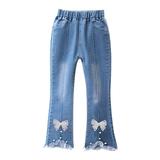 Baby Deals Spring Savings!Flare Jeans Girls Baggy Bootcut Jeans for Girls Plus Size Jeans for Kids Girls Bell Pants Fashion Cute Sweet Boe Trousers Jeans Girls Bell Bottom Jeans Clearance