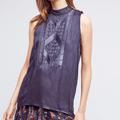 Anthropologie Tops | Anthro Ilaria Mockneck Tank Top Sleeveless Embroidered Navy Blue Petite New | Color: Blue | Size: Sp