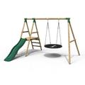 Rebo® Wooden Swing Set with Platform and Slide - Rosetta | OutdoorToys | Nest Swing Seat, Kids' Outdoor Wooden Play Equipment for Gardens, Frame and Accessories Included, Weather Resistant