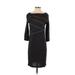Nina Leonard Casual Dress - Sheath Boatneck 3/4 sleeves: Black Print Dresses - Women's Size X-Small