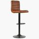 Bar Stools Faux Leather Brown Breakfast Bar Kitchen Stool With Backs Black Base Swivel Adjustable - Retro Vintage Industrial Gas Lift Chair