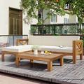 Patio Seating Group Set BTMWAY Hardwood Frame 5 Piece Outdoor Patio Sectional Sofa Conversation Sets with Beige Cushions and Wood Coffee Table Outdoor Patio Sofa Sets for Patio Lawn Garden Poolside