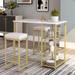 Topcobe 3-Piece Counter Height Dining Table Set for 2 with 3 Storage Shelves White & Gold