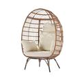 Wicker Egg Chair Oversized Indoor Outdoor Boho Lounger Chair Stationary Egg Basket Chair All-Weather 440lb Capacity Patio Chair Beige