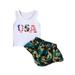 Suanret Independence Day Toddler Baby Girls 4th of July Outfits Sleeveless Letter Print Tank Tops + Skirt Shorts Sets White 6-12 Months