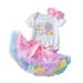 TAIAOJING Girls Shorts Sets Summer 3 Pieces Outfits Easter Baby Short Sleeve Letter Catrtoon Romper Tops Bowknot Tutu Skirt With Headbands Outfits Set 3-6 Months