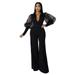 Women Jumpsuits Womens Jumpsuits Long Sleeve Mesh V Neck Casual Style Long Sleeve Rompers Wide Jumpsuits