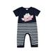 Eyicmarn Babyâ€™s Casual Short Sleeve Jumpsuit Fashion Letters Stripe Printed Round Neck Long Romper