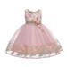 B91xZ Tulle Prom Dress 2023 New Children s Dress Lace Wedding Skirt Princess Dress Attended The Baby Fall Outfits for Girls Rose Gold 4-5Years