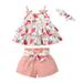 ZMHEGW Toddler Outfits For Girl Baby Skirt Shorts Cover Turn Sleeveless Off The Shoulder Floral Bow Top Dress Lace Up Shorts