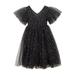 Girls Midi Dress Short Sleeve Fashion Dress Casual Print Black 120