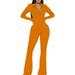 Womens Jumpsuits Casual Dressy Autumn Ladies Office Rompers Flare Pants Zipper Long Sleeve Turndown Collar Plus Size Women Jumpsuits