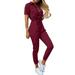 Jumpsuits for Women Jumpsuits For Women Summer Casual Short Sleeve Lapel Button Down Jumpsuit Solid Rompers With Pockets Womens Jumpsuits Red XL