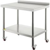 VEVOR Stainless Steel Prep Table 36 x 24 x 35 inch 440lbs Load Capacity Heavy Duty Metal Worktable with Backsplash Adjustable Undershelf & 4 Casters Commercial Workstation for Kitchen Restaurant