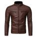 symoid Mens Faux Fur Coats & Jackets- Winter Casual Stand Collar Motorcycle Leather Jacket Coat Coffee M