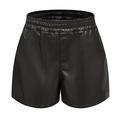 Womens Elastic Waist Faux Leather Shorts with Side Pockets Loose Wide Leg Black Brown Green Motorcycle Short Pants